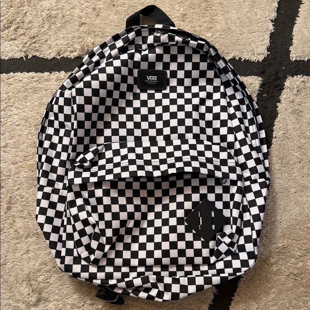 Vans Black & White Checkerboard Backpack with Front Pocket
